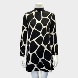 Valentino black and white cow print silk long sleeved dress