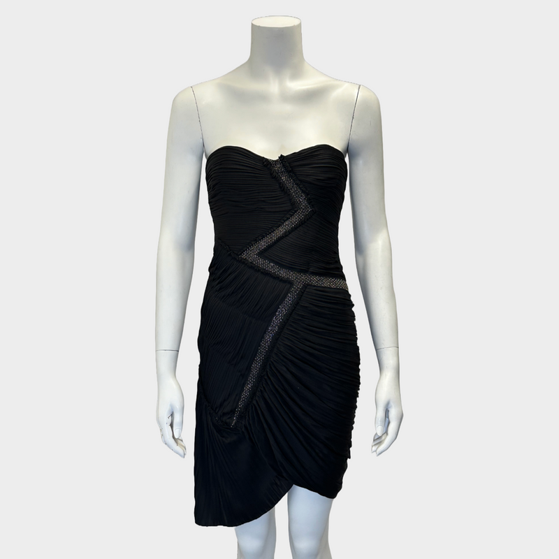 Roberto Cavalli black viscose pleated/draped dress with beads details