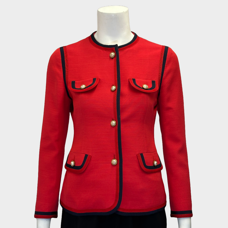 Gucci red silk blend faux pearl buttoned jacket