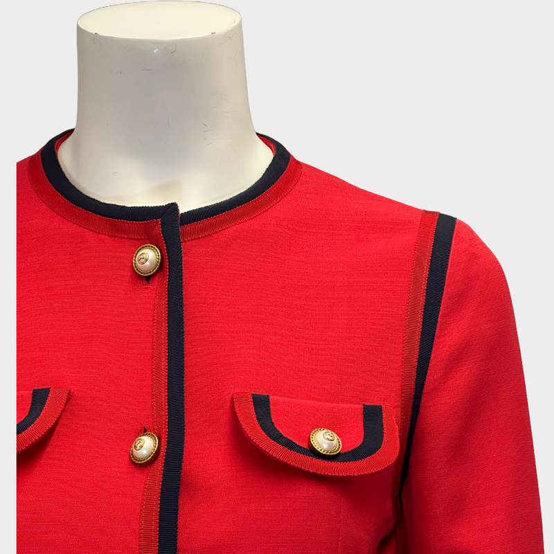 Gucci red silk blend faux pearl buttoned jacket