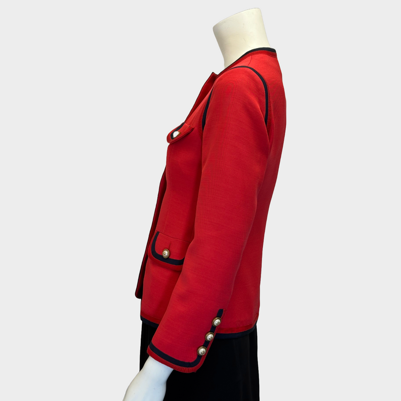 Gucci red silk blend faux pearl buttoned jacket