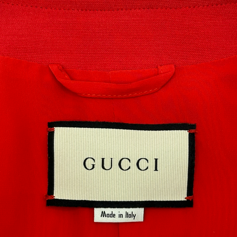 Gucci red silk blend faux pearl buttoned jacket