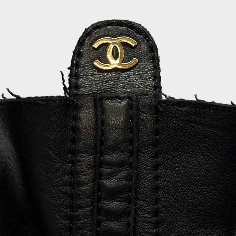 Chanel women's black leather heeled boots