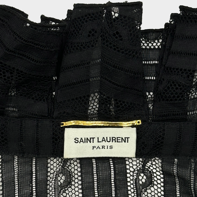 Saint Laurent women's black cotton lace shirt with frilled collar