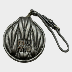 Miu Miu metallic silver leather Matelasse mirror keychain