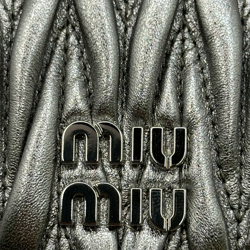 Miu Miu metallic silver leather Matelasse mirror keychain