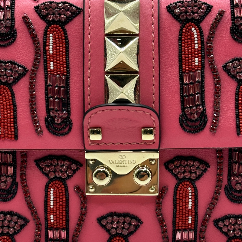 Valentino pink leather lipstick embellished rockstud Glam handbag