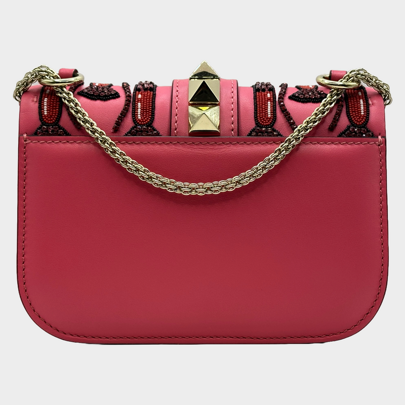 Valentino pink leather lipstick embellished rockstud Glam handbag