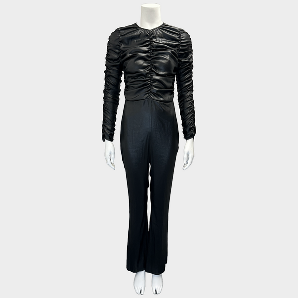 Huishan Zhang black metallic polyamide gathered jumpsuit