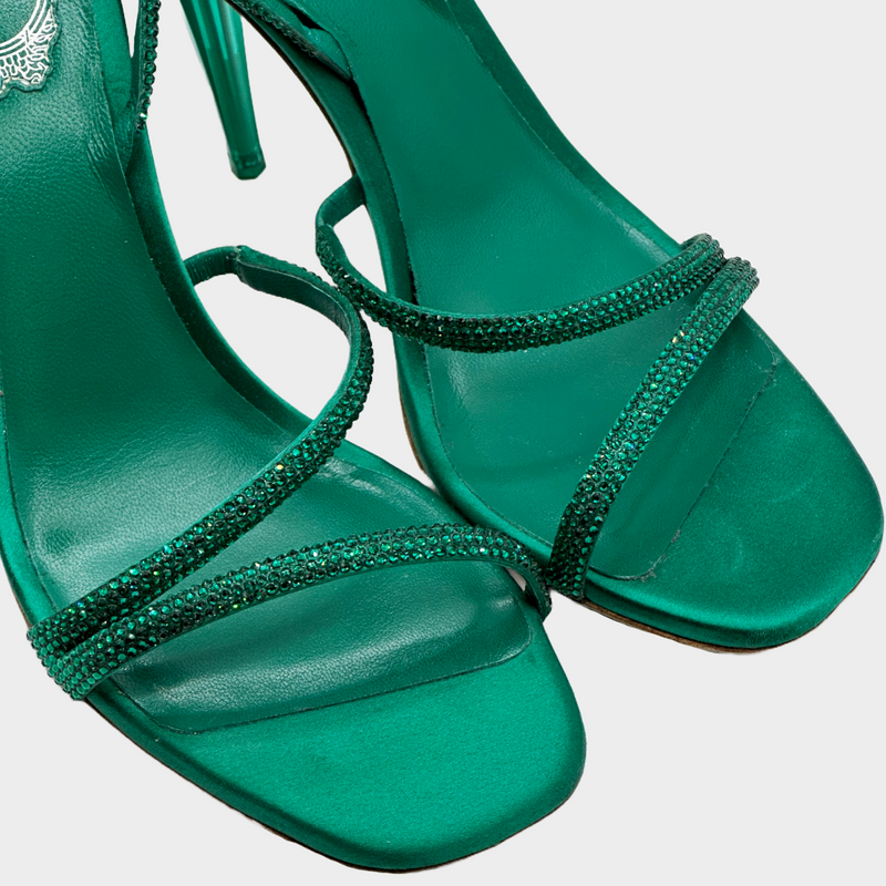 Rene Caovilla green crystal strappy sandal heels