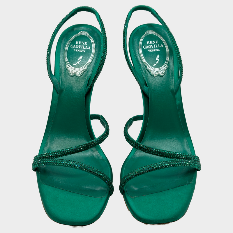 Rene Caovilla green crystal strappy sandal heels