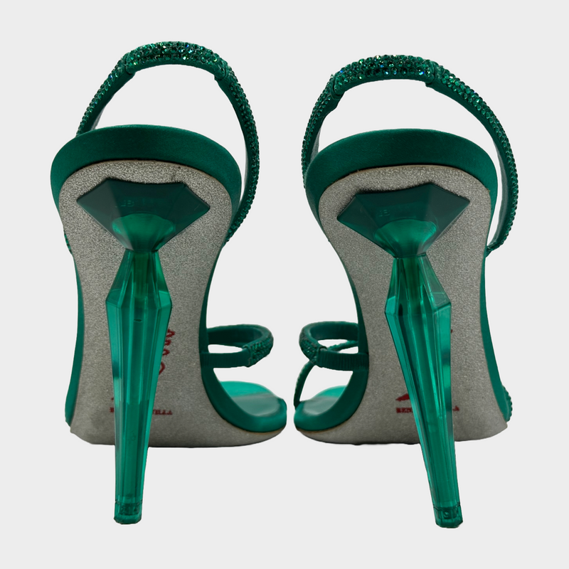 Rene Caovilla green crystal strappy sandal heels