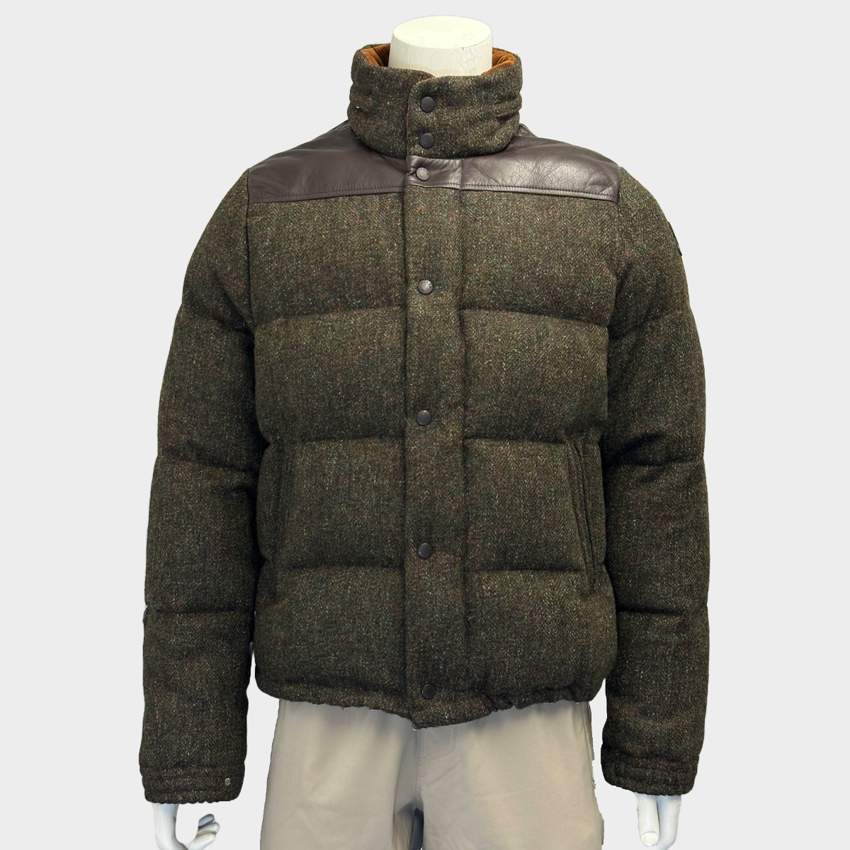 Moncler x Junya Watanabe men's green wool puffer jacket with brown lea –  Loop Generation