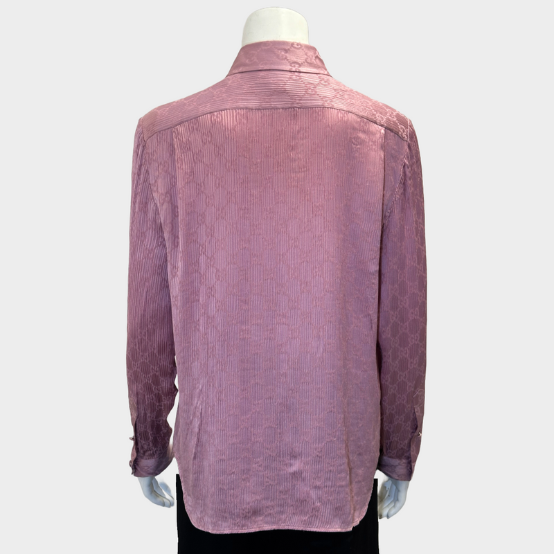 Gucci women's pink monogram silk pleated long sleeved shirt