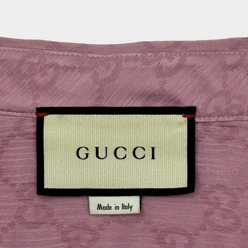 Gucci women's pink monogram silk pleated long sleeved shirt