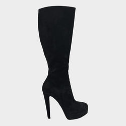 Christian Louboutin women's black suede platform knee boots