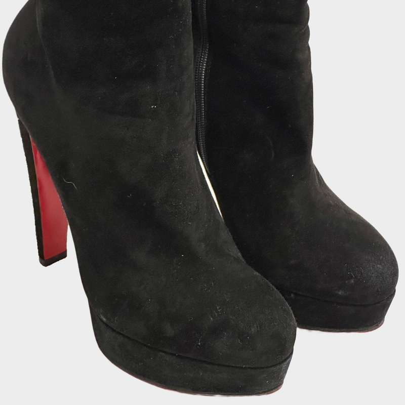 Christian Louboutin women's black suede platform knee boots