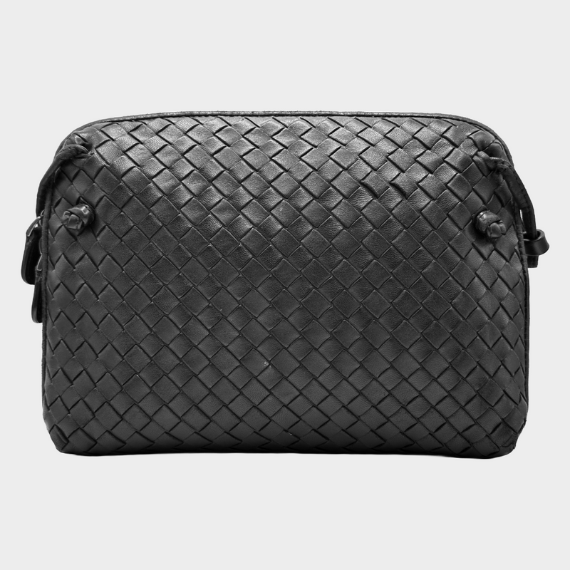 Bottega Veneta women's black Intrecciato Weave rectangular camera bag