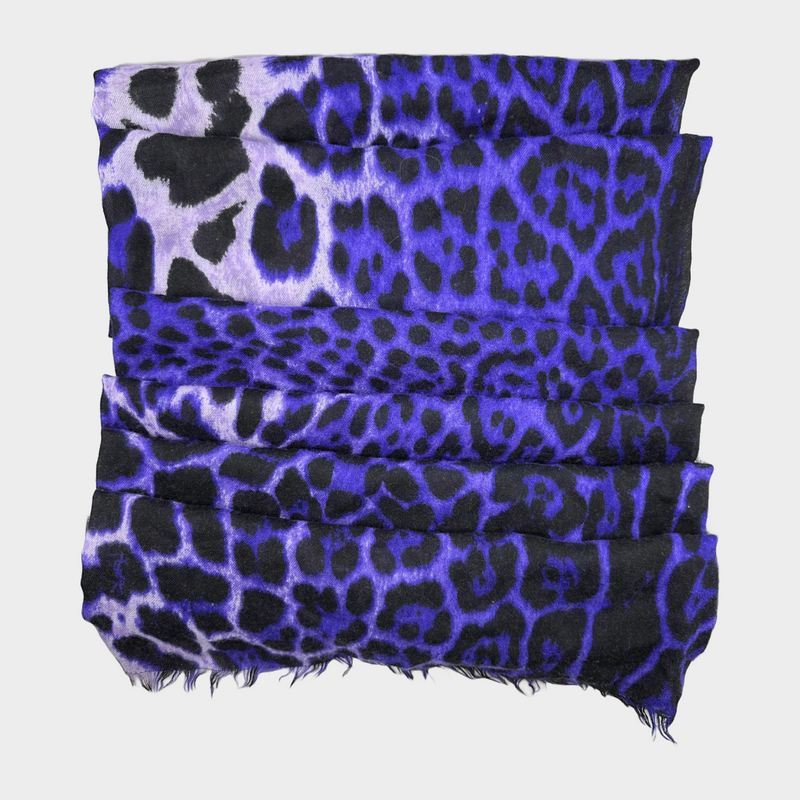 Saint Laurent pruple and black animal print wool/cashmere scarf