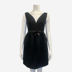 MIU MIU black wool and silk dress with sequin bow