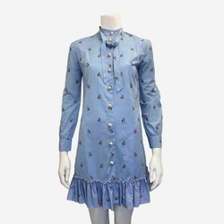 Gucci white and blue cotton rabbit print striped shirt dress