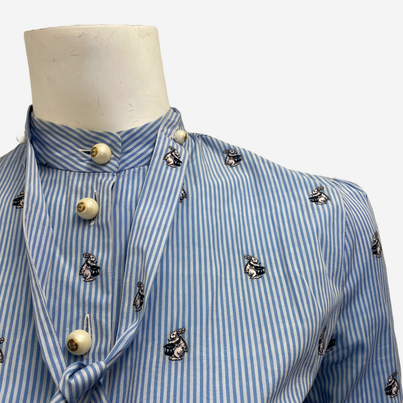 Gucci white and blue cotton rabbit print striped shirt dress