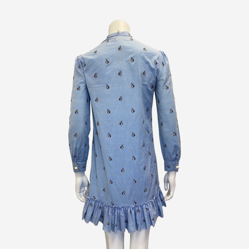 Gucci white and blue cotton rabbit print striped shirt dress