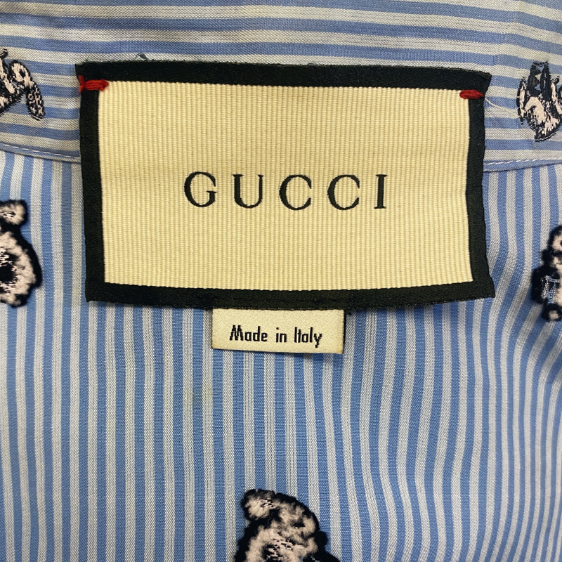 Gucci white and blue cotton rabbit print striped shirt dress