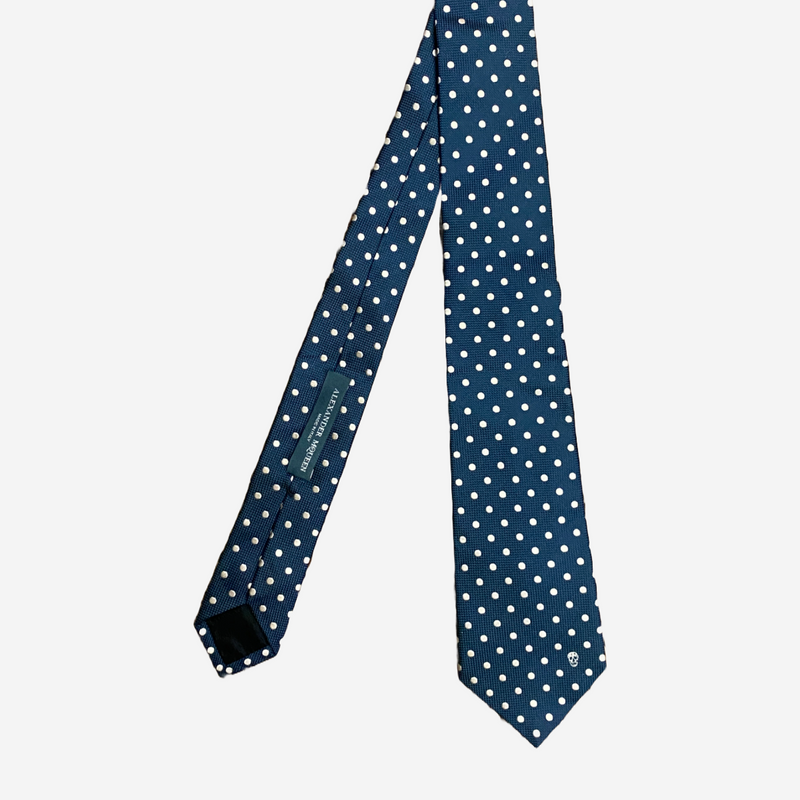 Alexander McQueen navy and white silk polka dot tie