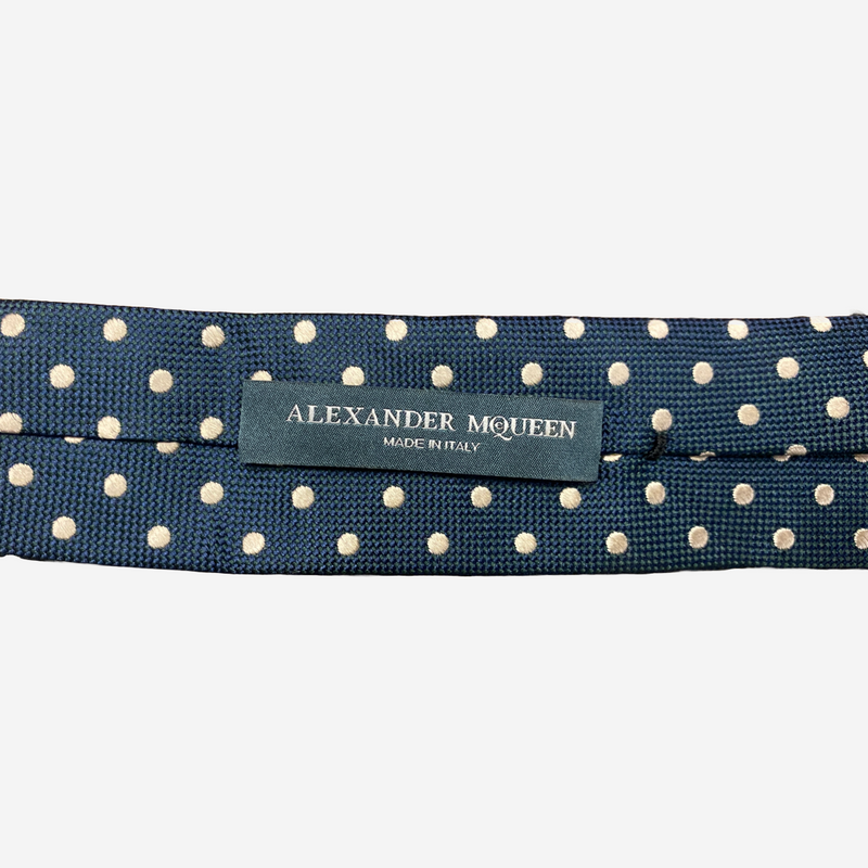 Alexander McQueen navy and white silk polka dot tie