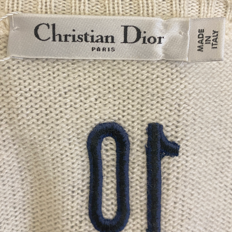 Christian Dior women's ecru cashmere embroidery jumper with no10 on back