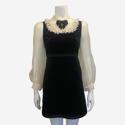 Gucci women's black and white velvet with lace dress with bow detail