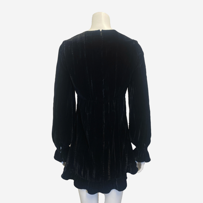 Saint Laurent women's black velvet long sleeved mini dress