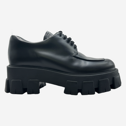 Prada women's black brushed leather Monolith lace-up shoes