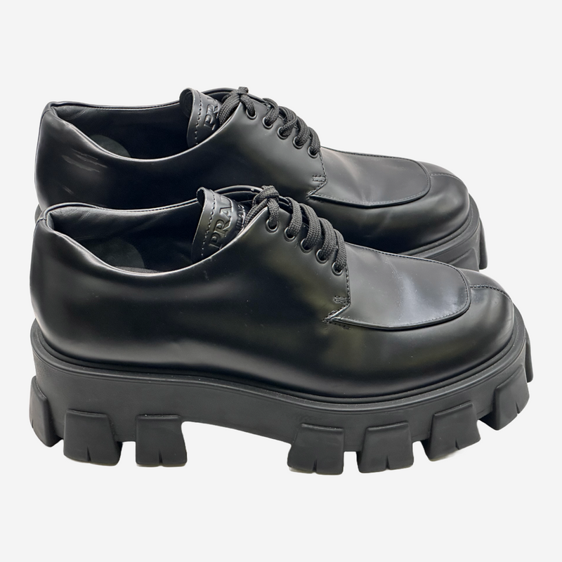 Prada women's black brushed leather Monolith lace-up shoes