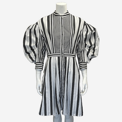 Alexander Mcqueen white and black striped cotton dress with puffed sleeves