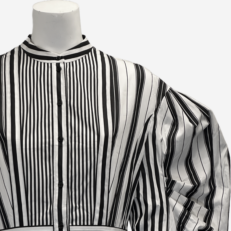 Alexander Mcqueen white and black striped cotton dress with puffed sleeves