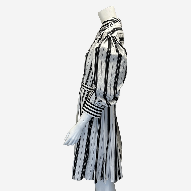 Alexander Mcqueen white and black striped cotton dress with puffed sleeves