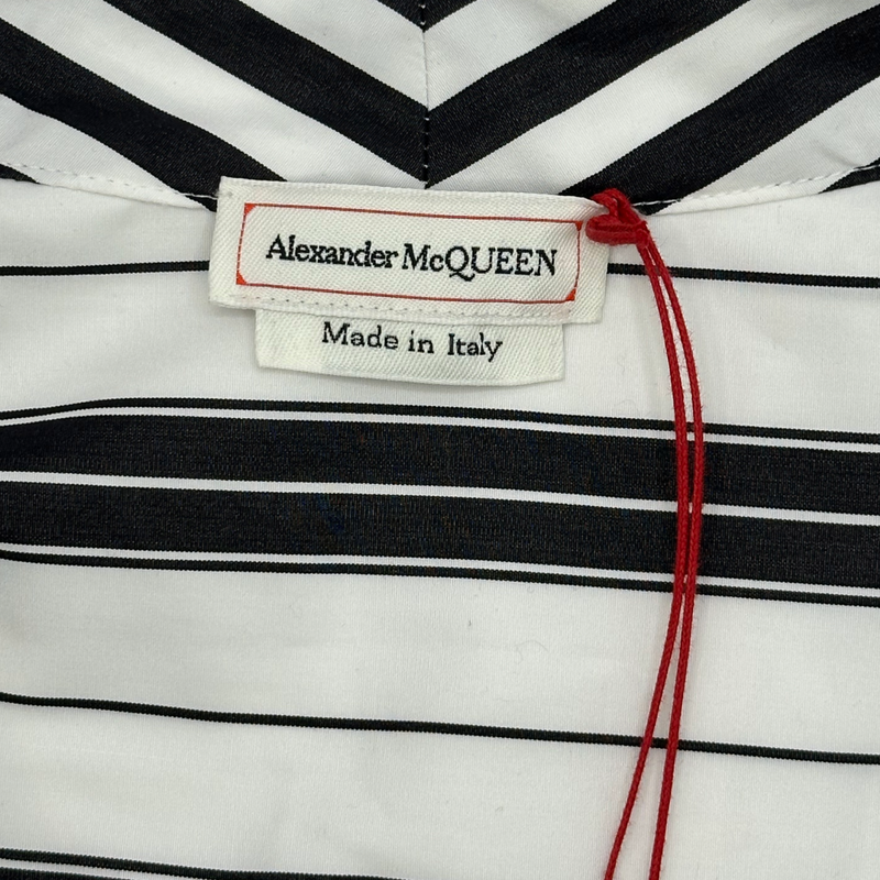 Alexander Mcqueen white and black striped cotton dress with puffed sleeves