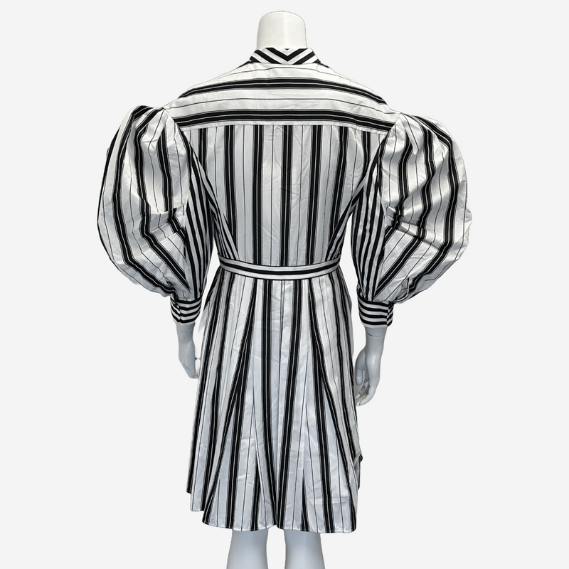 Alexander Mcqueen white and black striped cotton dress with puffed sleeves