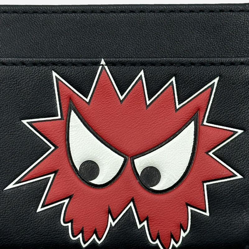 McQ unisex black leather red face print cardholder