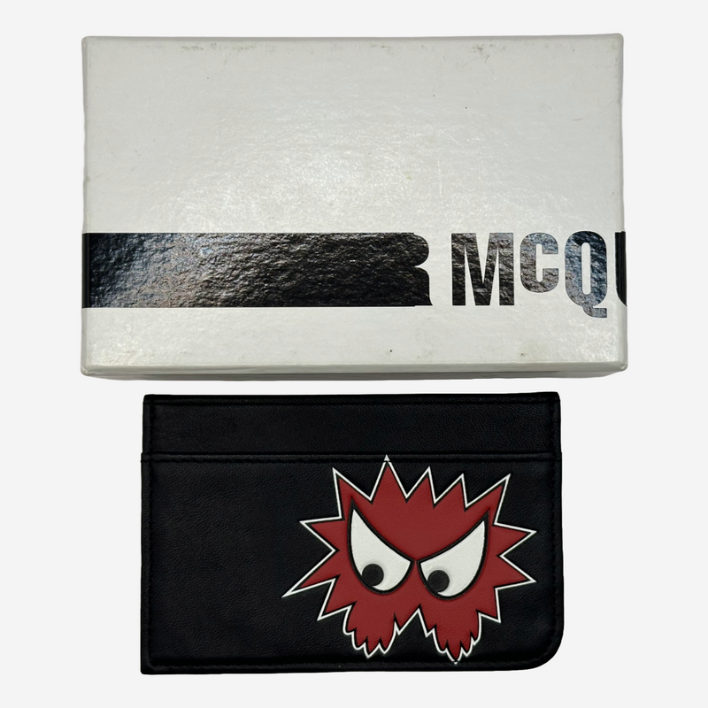 McQ unisex black leather red face print cardholder