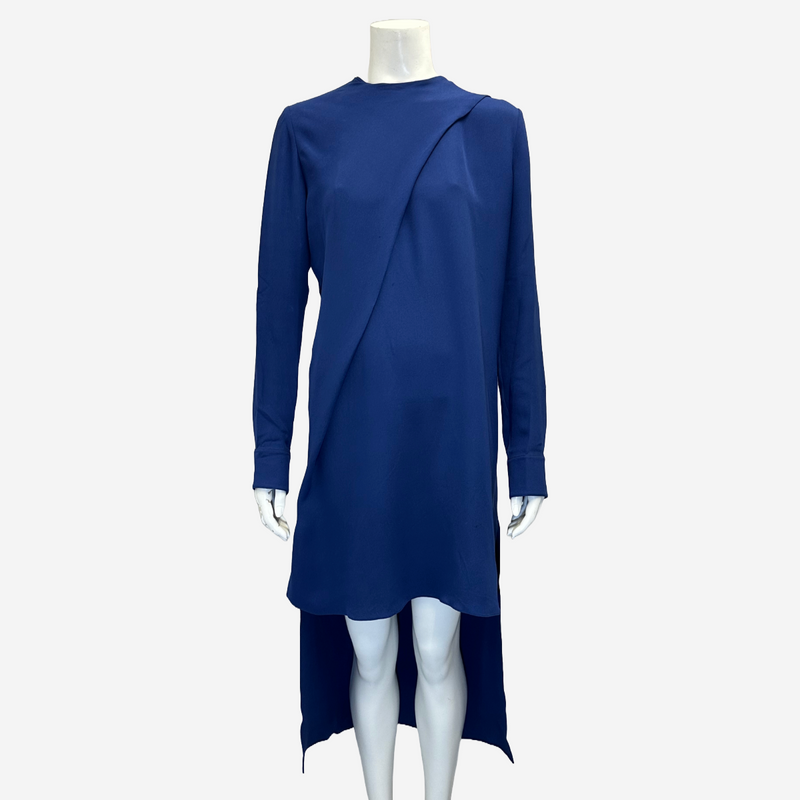 Loewe women's blue silk long sleeved mid length dress