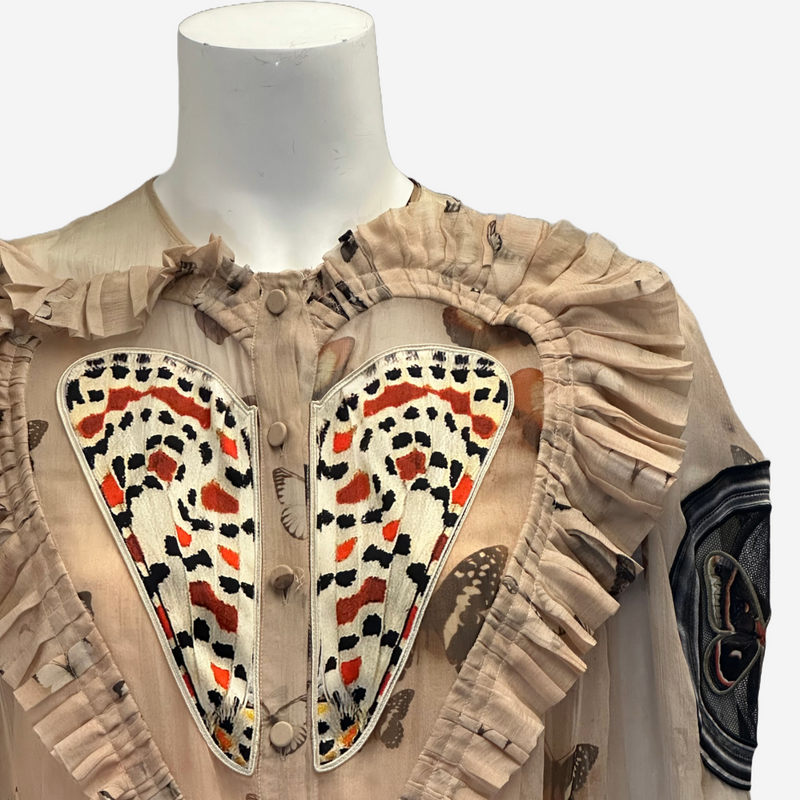 Givenchy beige and multicoloured butterfly print chiffon dress