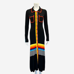 Christopher John Rogers black and multicoloured rainbow stripes wool ribbed maxi dress