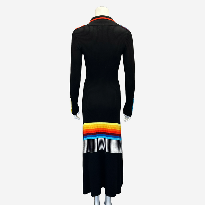 Christopher John Rogers black and multicoloured rainbow stripes wool ribbed maxi dress