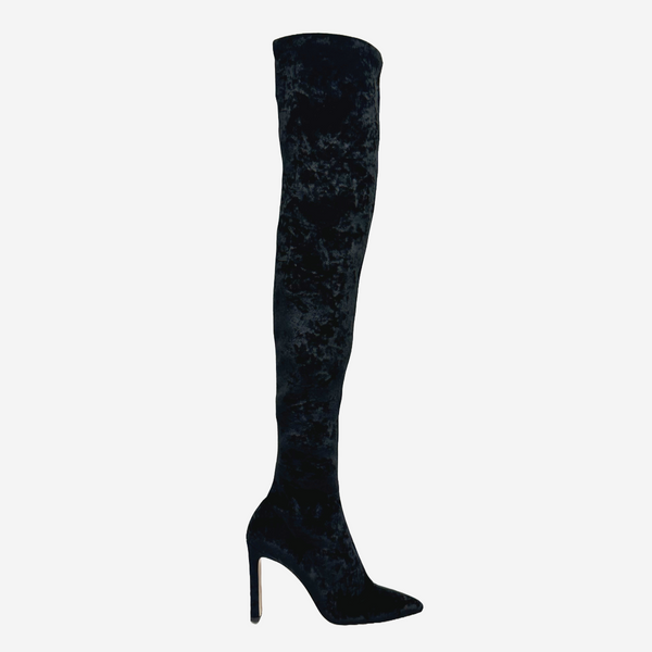 Jimmy Choo black velvet knee length boots