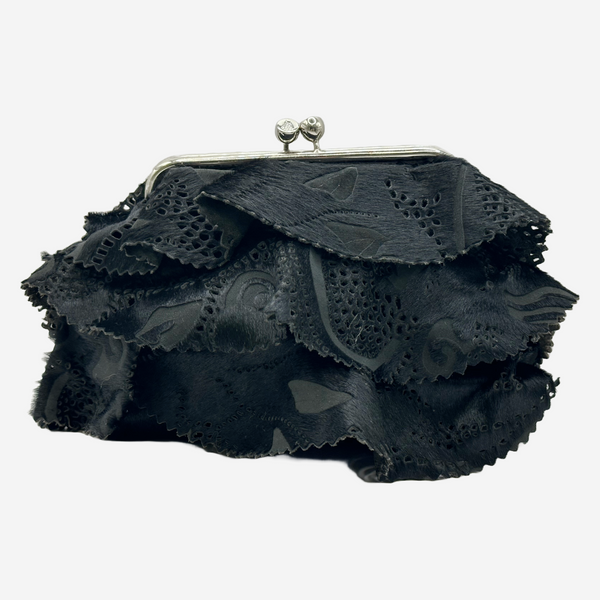 John Galliano women's black pony suede laser cut clutch