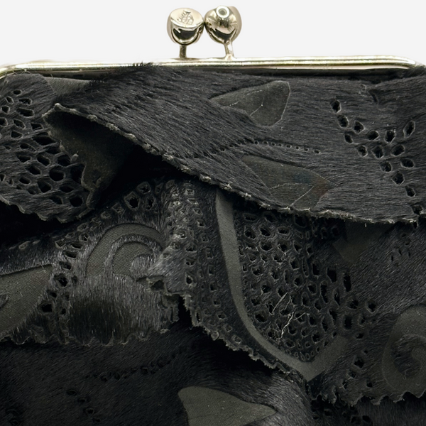 John Galliano women's black pony suede laser cut clutch