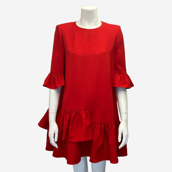 Alexander McQueen red wool blend oversized ruffled dress